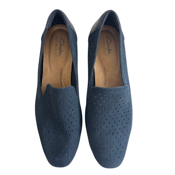 Clark’s Navy Blue Juliette Hayes Leather and Perforated Fabric Loafer Size 8.5 - Picture 2 of 11